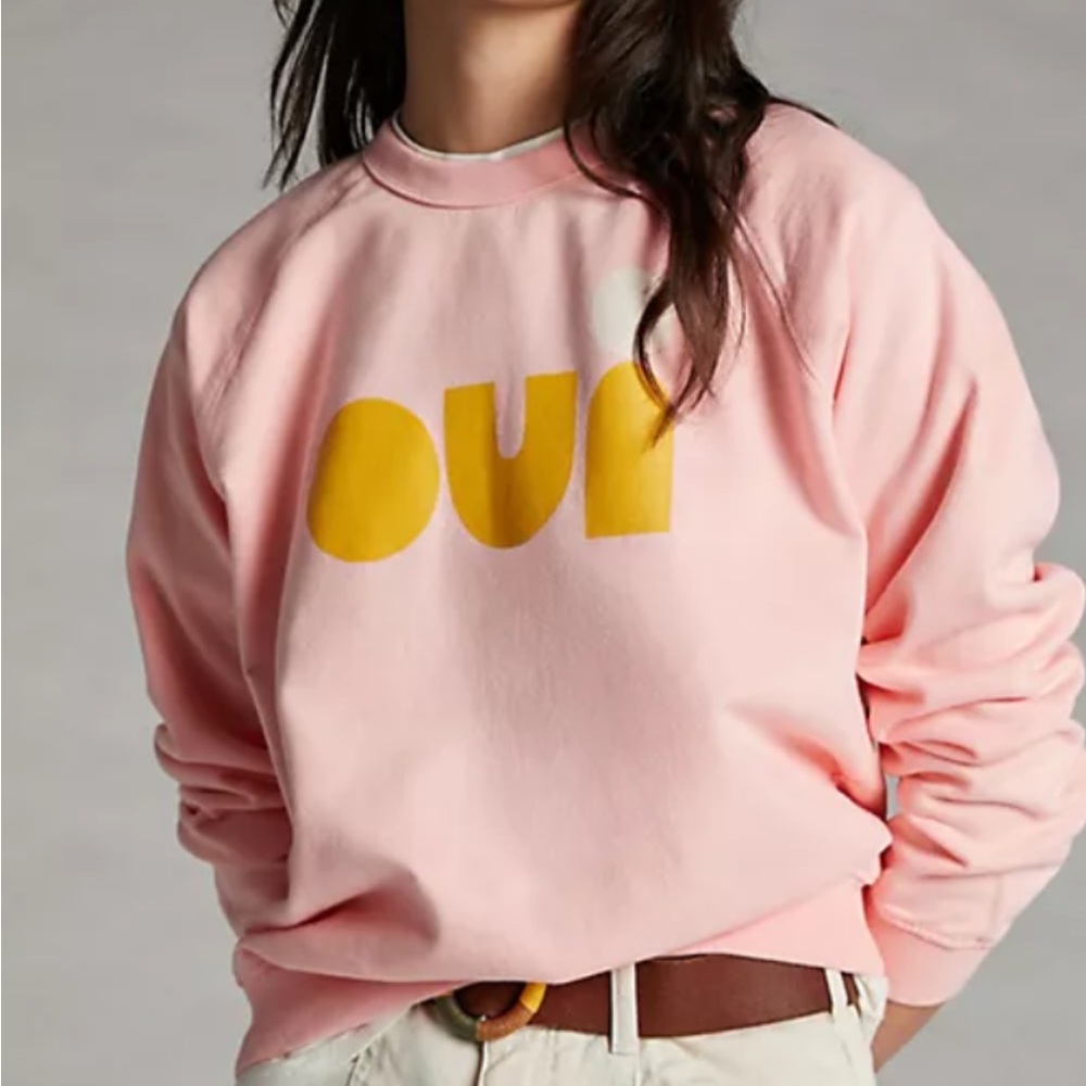 Clare V Pink Sweatshirt with Bold Oui Graphic